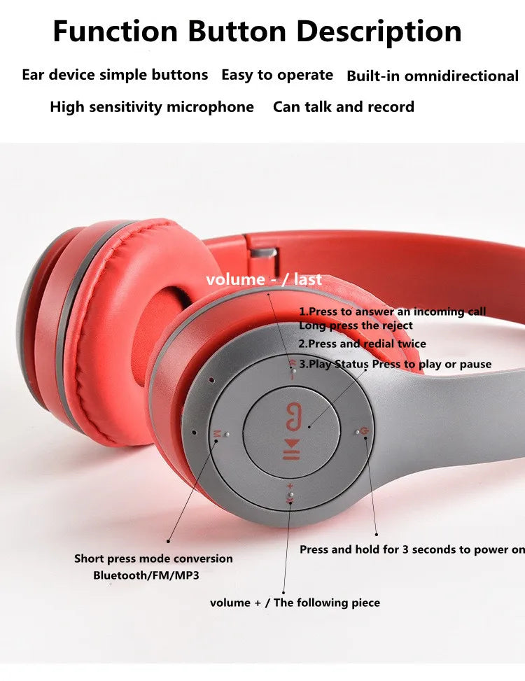 Stereo P47 Headset 5.0 Bluetooth Headset Folding Series Wireless Sports Game Headset for iPhone XiaoMi - Smart Watch Fun