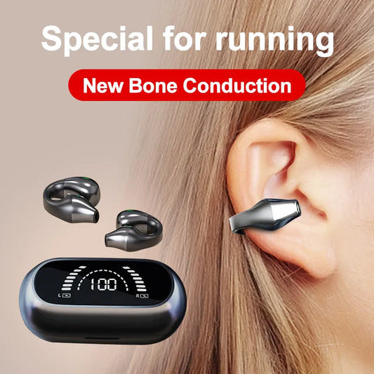 Fashion Bone Conduction Bluetooth Earphones Open Ear Clip Wireless Headphones with Mic Sports Headsets for Xiaomi Huawei iPhone - Smart Watch Fun