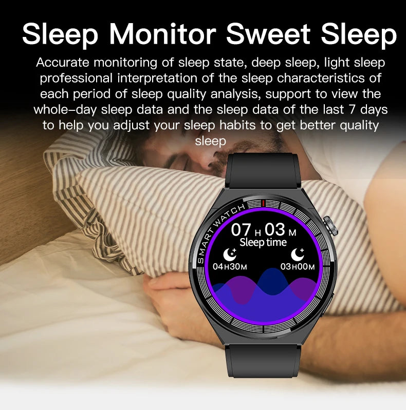 a man sleeping in bed with a smart watch