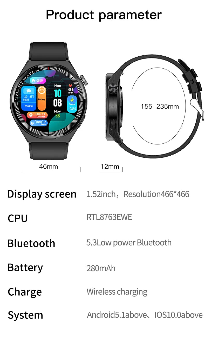 a smart watch with a display screen and a battery charger