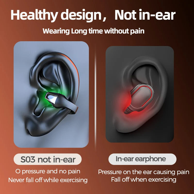 Fashion Bone Conduction Bluetooth Earphones Open Ear Clip Wireless Headphones with Mic Sports Headsets for Xiaomi Huawei iPhone - Smart Watch Fun
