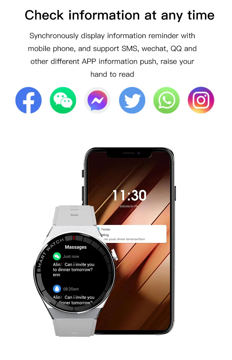a smart watch with the text check information at any time